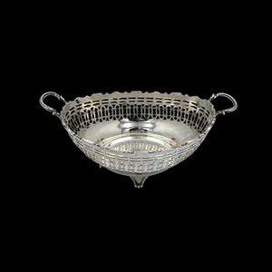 William Hutton & Sons Ltd English Solid Silver Sterling Openwork Basket - Picture 1 of 9