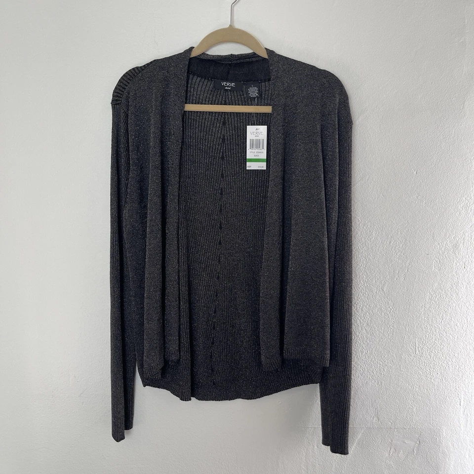 Cárdigan Verve Ami Para Mujer Pequeño Negro Dorado Brillante Metálico Suéter Abierto NUEVO Foto 1 de 4