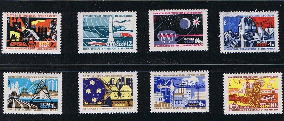 INDUSTRY, CHEMISTRY,..= full set of 8 sts Russia 1965 Sc 3078-85; Mi 3094-01 MNH - Image 1 of 1