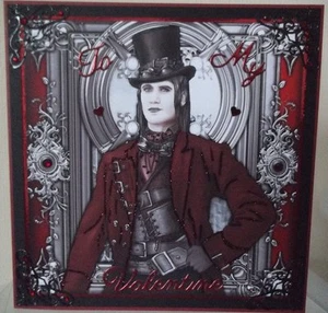 HANDMADE STEAMPUNK MEN'S VALENTINE'S DAY CARD A GOTHIC COUNT IN RED - Picture 1 of 1
