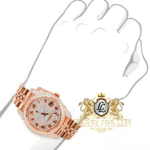 Men's Full Steel 18K Yellow Gold Rose Simulated Diamond Presidential Watch 40mm - Picture 1 of 5