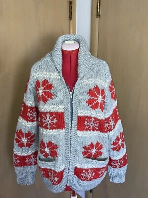 Suéter de esquí de lana Cowichan tejido a mano vintage cremallera completa ultra pesado impresionante Foto 1 de 4