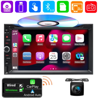 Apple CarPlay/Android Auto 7" Double 2DIN Car Stereo Radio DVD Player Bluetooth - Image 1 of 4