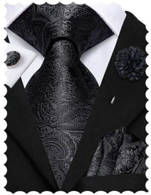  Juego de corbatas tejidas para hombre corbata y solapa alfiler bolsillo cuadrado gemelos negro oscuro Foto 1 de 4