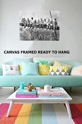 Vintage Art Print work men lunch building new york Framed painting Canvas aussie - Image 1 of 4