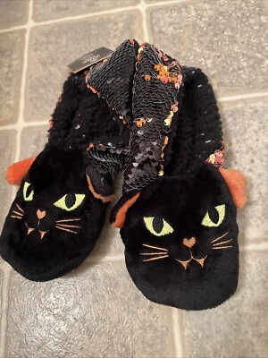Hyde And EEK Adulto Negro Gato Lentejuelas Halloween Zapatilla Calcetines Pinzas M-L 8-10 Foto 1 de 4