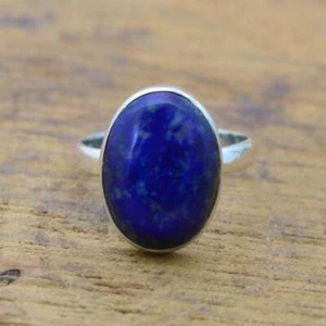925 Sterling Silver Lapis Lazuli Handmade Ring Exotic Oval Cabochon Jewelry - Picture 1 of 9