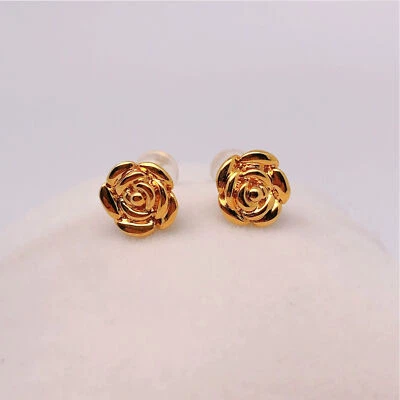 18K Solid Gold Small Rose Flower Piercing Earrings Studs for women - Image 1 of 4
