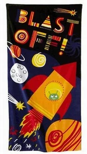 Jumping Beans Blast Off Rocket Plush Cotton Velour Beach Towel 30x60 - Picture 1 of 1
