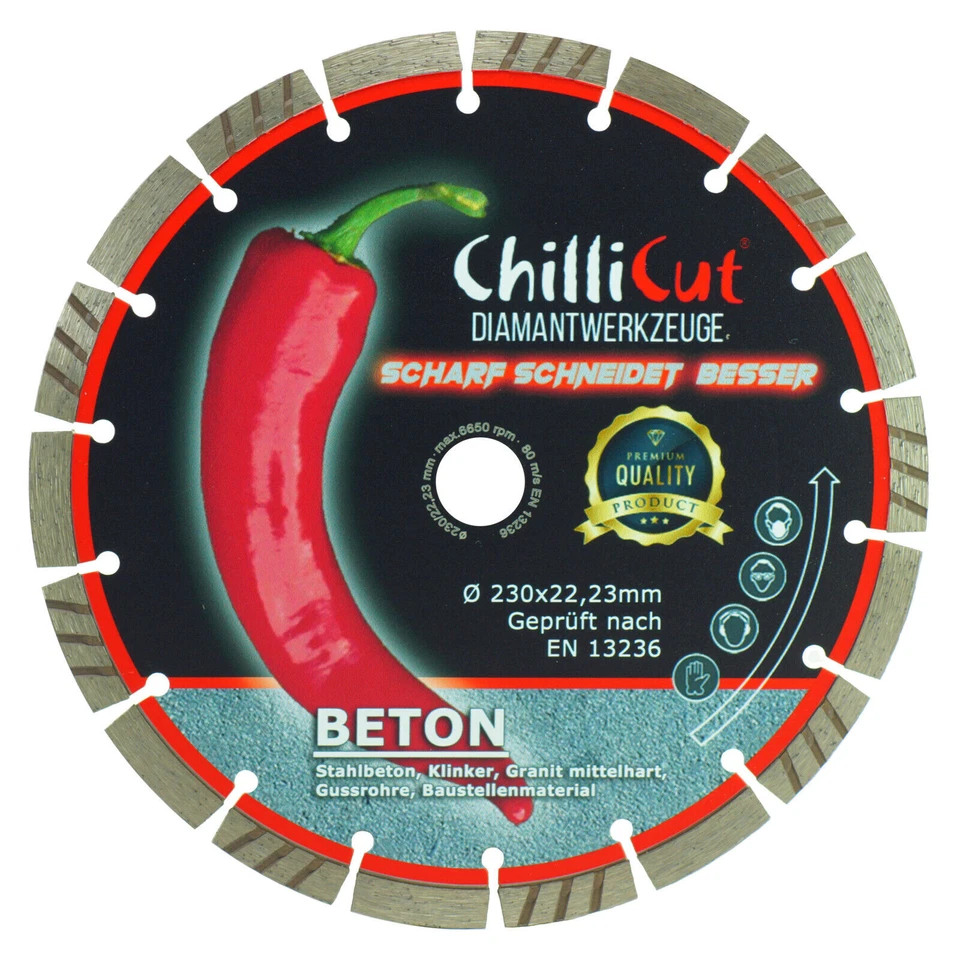ChilliCut Diamanttrennscheibe 125 - 350mm. Granit, Ziegel, Klinker. 12mm Segment