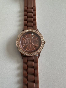 geneva brown diamante unisex wrist watch with rubber strap - Picture 1 of 5
