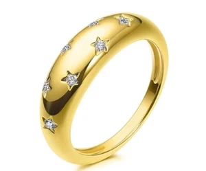 Alianza de boda chapada en oro de 18 quilates estrella noche estrellada anillo apilable celestial - Imagen 1 de 4