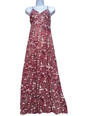 Maxi Vestido Solero Mujer Paisley Floral Talla S Rojo/Blanco Sin Espalda Boho Costero Foto 1 de 4