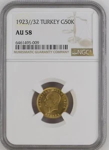 1923 Turkey Gold 50 KURUSH NGC AU-58 //32 - Picture 1 of 2