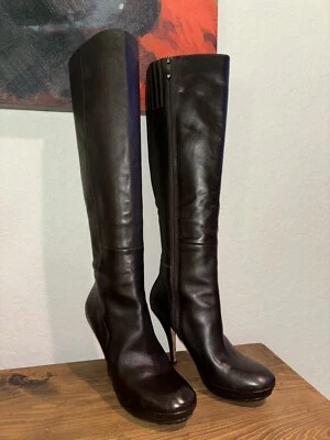 "Botas de tacón de aguja VIA SPIGA Elma marrón cuero de becerro plataforma alta 4"" talla 7M" Foto 1 de 4