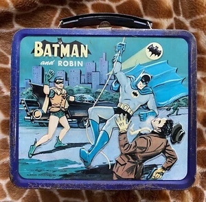1966 Batman and Robin Metal Lunchbox Lunch Box - Aladdin No Thermos - Picture 1 of 10