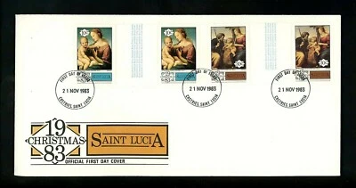 Postal History St. Lucia #629-632 Gutter Pairs FDC Christmas Art 1983 Set of 2 - Image 1 of 4