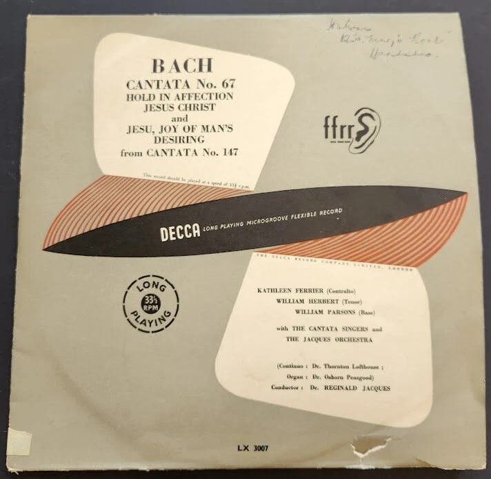 Bach Cantata 67 Hold in Affection Jesus Christ 1950 England 10" Decca Records LP - Image 1 of 4