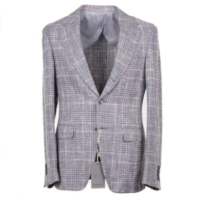 Canali Gray-Pink Check Soft Woven Wool-Linen-Cotton Sport Coat 38L Long NWT - Image 1 of 4