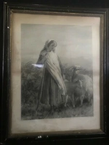 W. H. Simmons engraving, "Tending Goats", historic ANTIQUE PRINT - L@@K!! - Picture 1 of 12