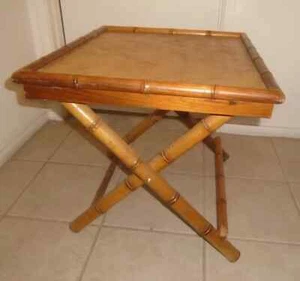 Vintage Mid Century Bamboo Foldable TV Tray Side Table Tiki Stand MCM BOHO - Picture 1 of 7