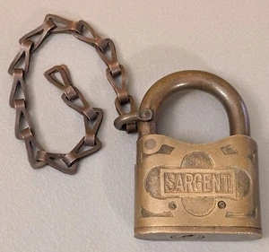 VTG Antique Sargent Padlock w/ Chain New Haven CT USA - Lock Only No Key/ Locked - Picture 1 of 19