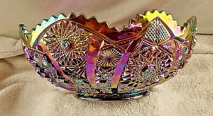 Imperial Amethyst Purple Smoke Carnival Glass Punch Salad Bowl Hobstar & Arches - Picture 1 of 11