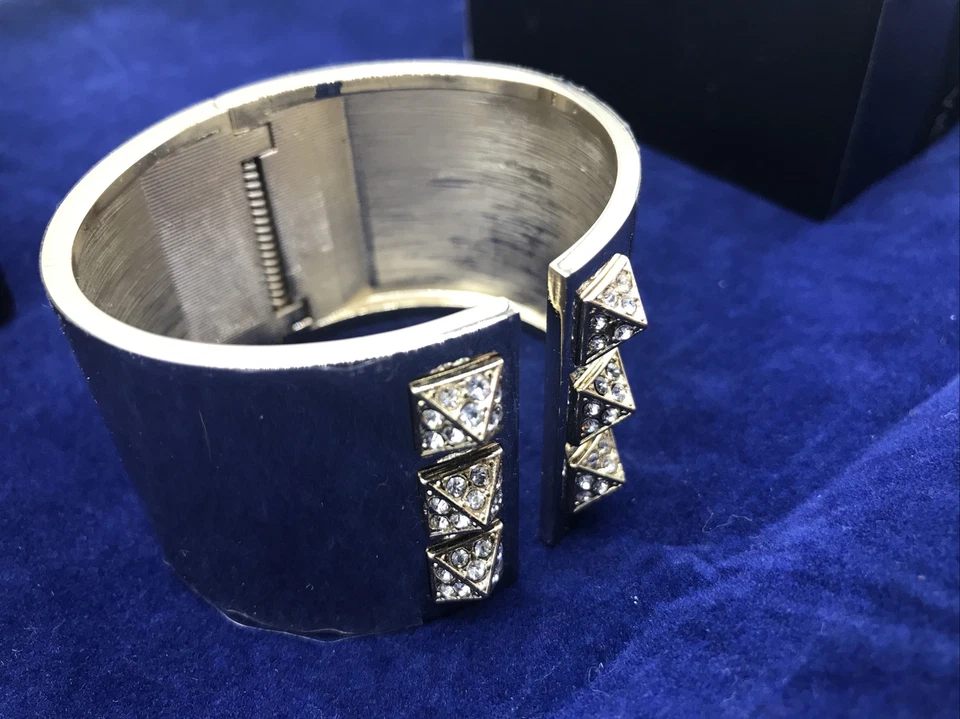 Victoria's Secret Scandalous Rhinestone Studded Gold Tone Hinged Cuff Bracelet