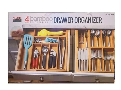 Juego de 4 organizadores de cajones de bambú Seville Classics ampliables con divisores Foto 1 de 4