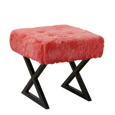 Square Faux Fur Ottoman Bench Soft Fuzzy Entryway Seat w/ Sturdy Metal X-Legs - Image 1 of 4