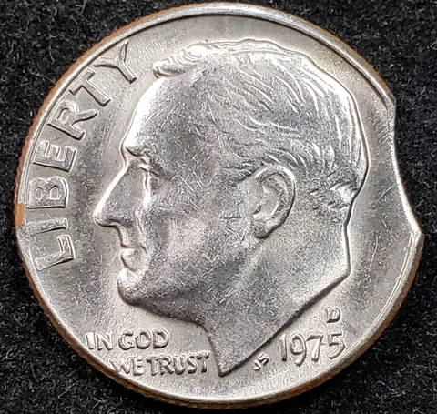 1975-D Roosevelt Dime | Mint Error | Clipped Planchet Cover