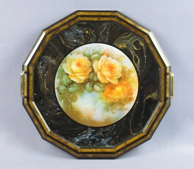 Tablett Kunst Holz Glas Messing Siebdruck Innen Mit Rose Vintage Jahre 90 - Bild 1 von 4