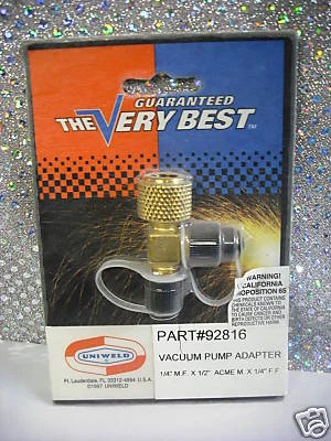 Uniweld 92816 Vacuum Pump Recovery Tank Adapter R12 R134a 1/4 X 1/2