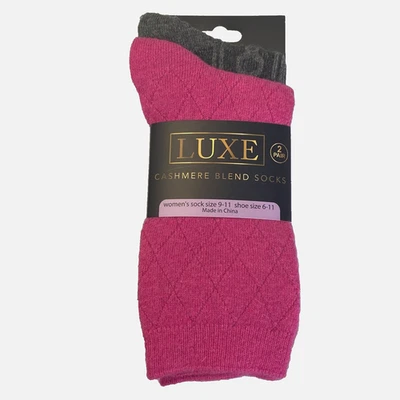 2 Pr Luxe Mezcla Cachemira Crew Calcetines Zapato Talla 6-11 Rosa Diamante Gris Cable NUEVO Foto 1 de 4