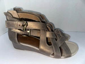 Donald Pliner Valencia Sandals Women's 9M Bronze Leather Strappy Gladiator Wedge - Picture 1 of 9