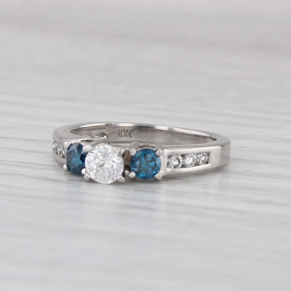 0.70ctw White Blue Diamond Engagement Ring 10k White Gold Size 5 3-Stone - Image 1 of 4