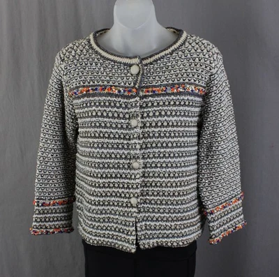 Chanel Gris Beige Blanco Multi Mezcla de Algodón Cárdigan Suéter Con Cuentas 40 8 Foto 1 de 4