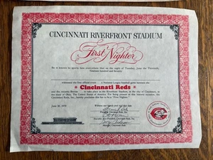 Vintage Cincinnati Reds Riverfront First Day Certificate June 13, 1970 original - Bild 1 von 3