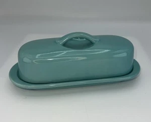 Plato de mantequilla Chantal Aqua tamaño completo cubierto mango superior cerámica - Imagen 1 de 6