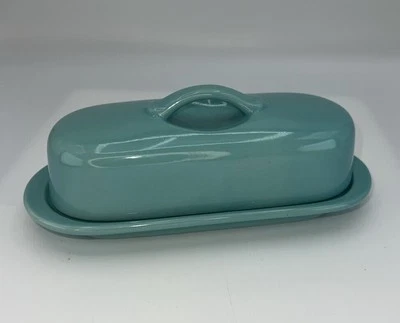 Plato de mantequilla Chantal Aqua tamaño completo cubierto mango superior cerámica Foto 1 de 4