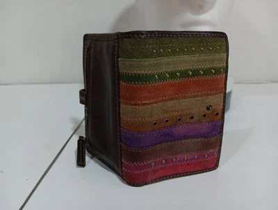 Fossil Leather Wallet What Vintage Are You? Snap Closure Vtg Floral and Stripe - Image 1 of 4