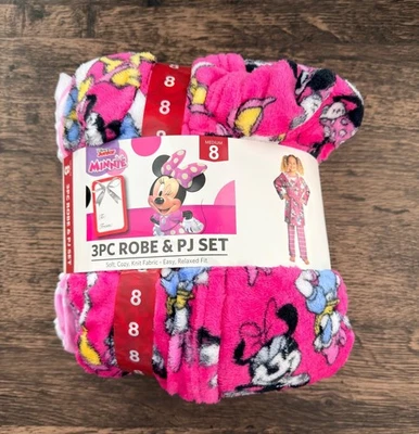 NUEVO CON ETIQUETAS Bata de felpa y pijamas de lana de 3 piezas con licencia de Disney, Minnie Mouse talla 8 Foto 1 de 4