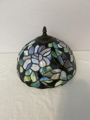Tiffany Style Butterfly and Flower Stained Glass Lamp Shade 12”   - Image 1 of 4