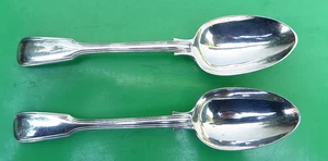 A GOOD PR OF HALLMARKED SILVER SERVING OR DESSERT SPOONS LONDON 1877 GEO ADAMS - Picture 1 of 6