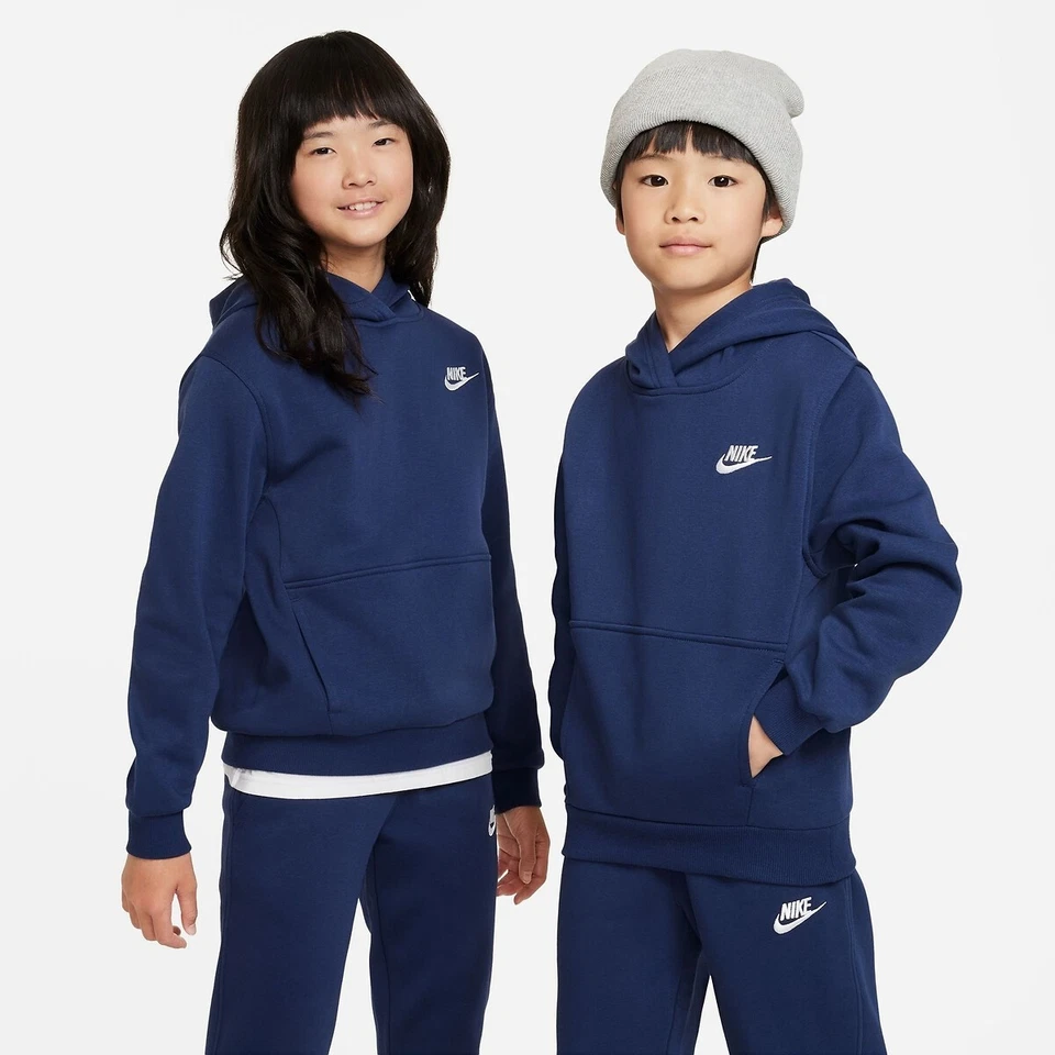 Nike Kids Fleece Pullover Hoodie Navy Blue Sz Large FD3000-410