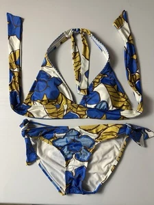 2 Piezas Pequeño Sin Marca Bikini Floral Y2K Azul Dorado Correas Ajustables Boho - Imagen 1 de 9