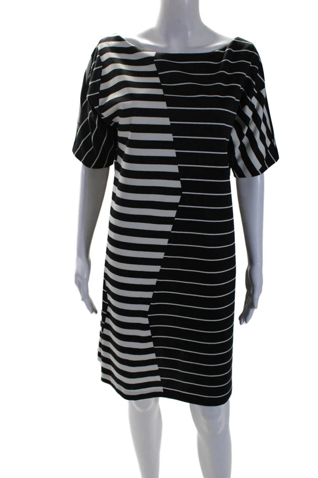 Phoebe Couture Womens Striped Print Knee Length Shift Dress Black White Size 12 - Image 1 of 4