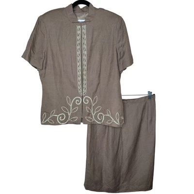 Traje Falda Plaza South Años 90 2 Piezas Lino Rayón Bordado Manga Corta Talla 16 Foto 1 de 4