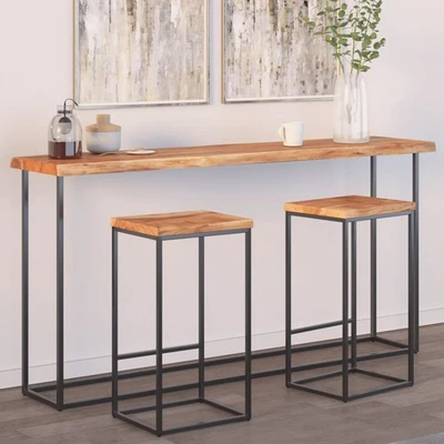 Table Top Solid Acacia Natural Wood 180x40x2.5 cm. Live Edge Smooth Rectangular - Image 1 of 4