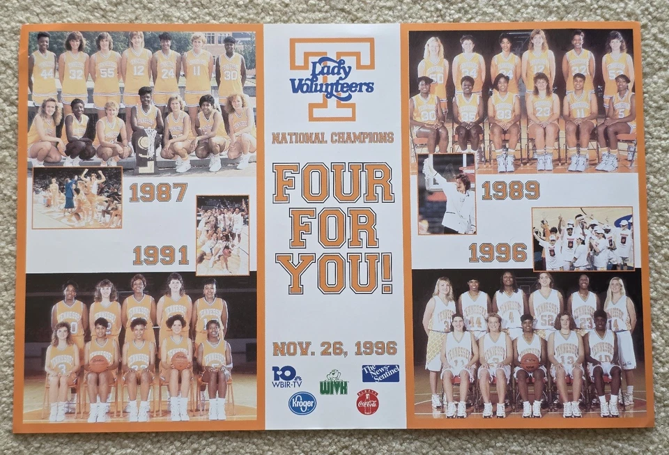 1996 Tennessee Lady Vols Four For You NCAA Basketball National Champions Poster - Image 1 of 1